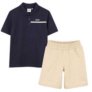 Boss Childrens/Kids Striped Logo Polo and Shorts Set / Navy/Beige